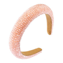 European and American fashion temperament handmade beaded fashion versatile sponge pink hair hoop